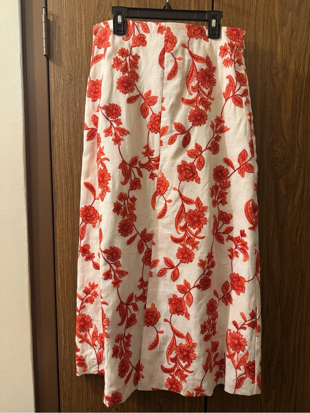 NWT Rebecca Taylor Scarlet Embroidered Linen Skirt Ivory Red Coral Size 6